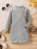 93% Cotton Elegant Ribbed Knit Long Sleeve Dress for Girls - Soft, Warm, and Breathable Fabric - Perfect for Fall, Winter, and Christmas Gift Ideas