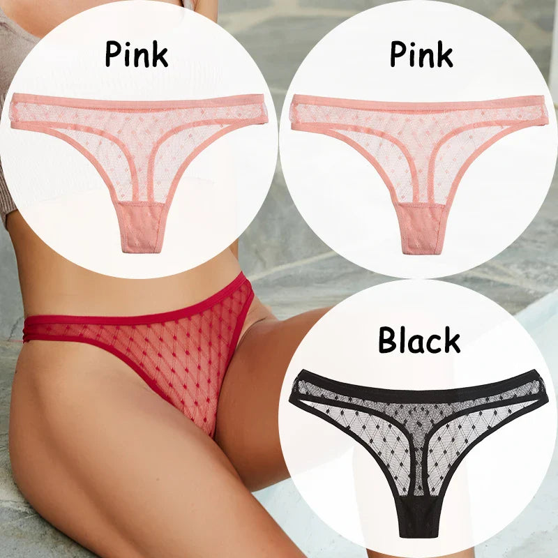 Territory 3PCS/Set Lace Panties Sexy Thong G-String Mesh Women's Underwear Hollow T-back Briefs Female Underpants Intimates Lingerie M-XL