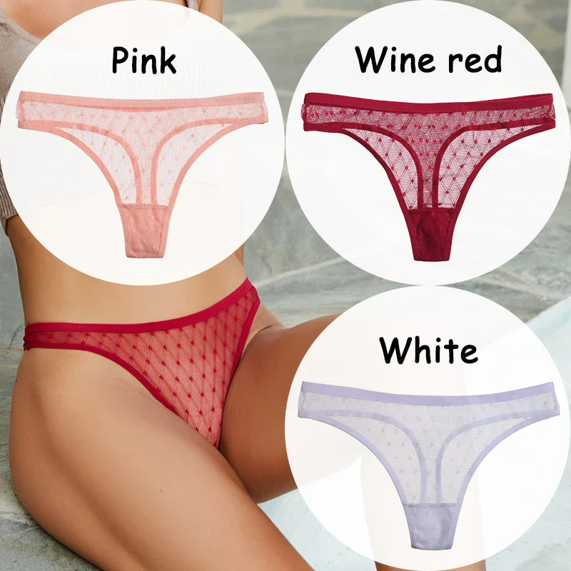 Territory 3PCS/Set Lace Panties Sexy Thong G-String Mesh Women's Underwear Hollow T-back Briefs Female Underpants Intimates Lingerie M-XL