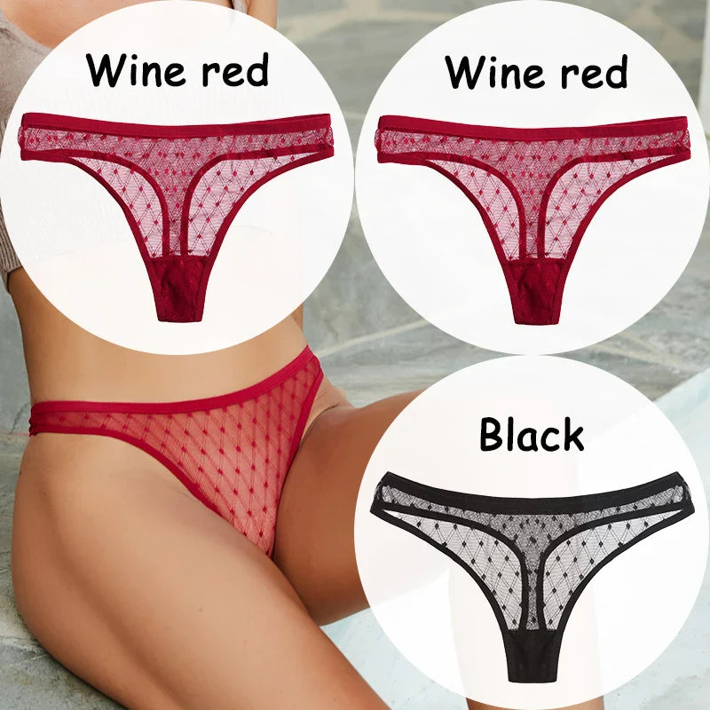 Territory 3PCS/Set Lace Panties Sexy Thong G-String Mesh Women's Underwear Hollow T-back Briefs Female Underpants Intimates Lingerie M-XL