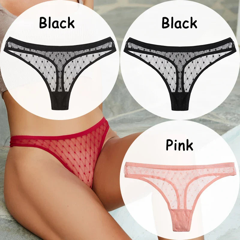 Territory 3PCS/Set Lace Panties Sexy Thong G-String Mesh Women's Underwear Hollow T-back Briefs Female Underpants Intimates Lingerie M-XL