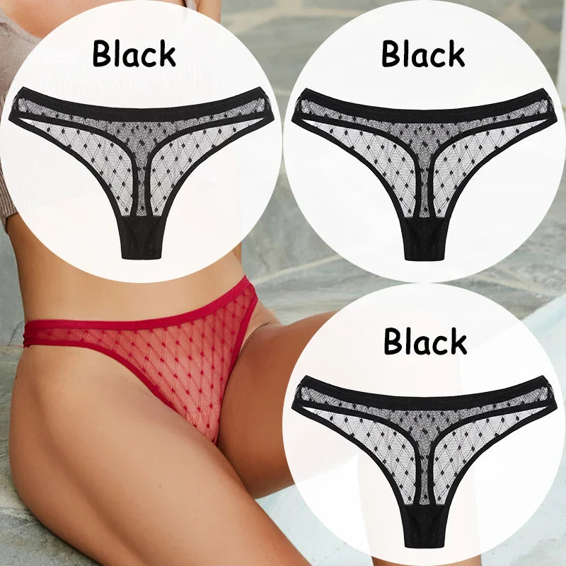 Territory 3PCS/Set Lace Panties Sexy Thong G-String Mesh Women's Underwear Hollow T-back Briefs Female Underpants Intimates Lingerie M-XL