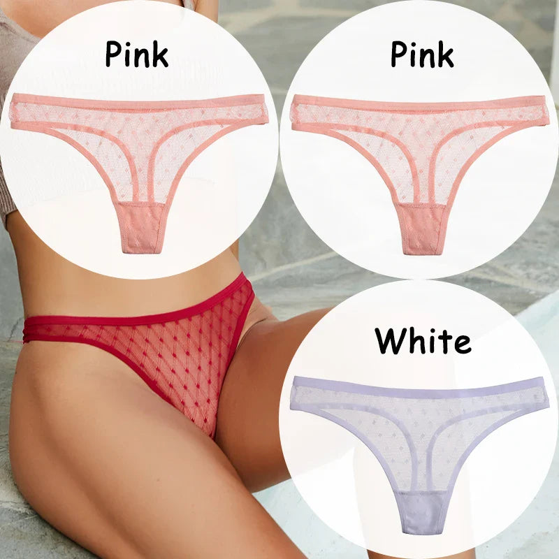 Territory 3PCS/Set Lace Panties Sexy Thong G-String Mesh Women's Underwear Hollow T-back Briefs Female Underpants Intimates Lingerie M-XL