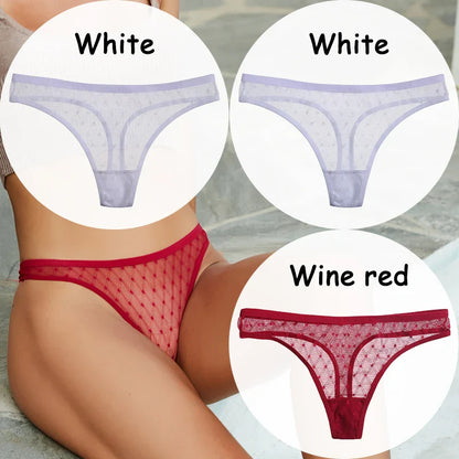 Territory 3PCS/Set Lace Panties Sexy Thong G-String Mesh Women's Underwear Hollow T-back Briefs Female Underpants Intimates Lingerie M-XL