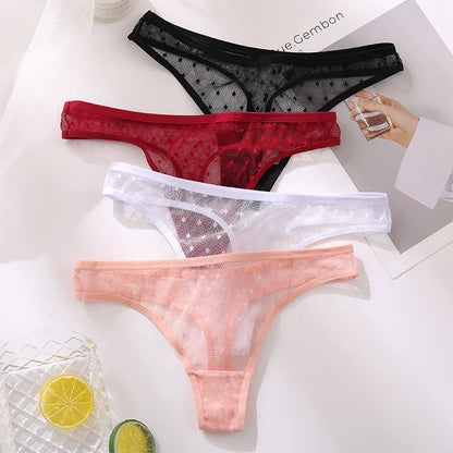 Territory 3PCS/Set Lace Panties Sexy Thong G-String Mesh Women's Underwear Hollow T-back Briefs Female Underpants Intimates Lingerie M-XL