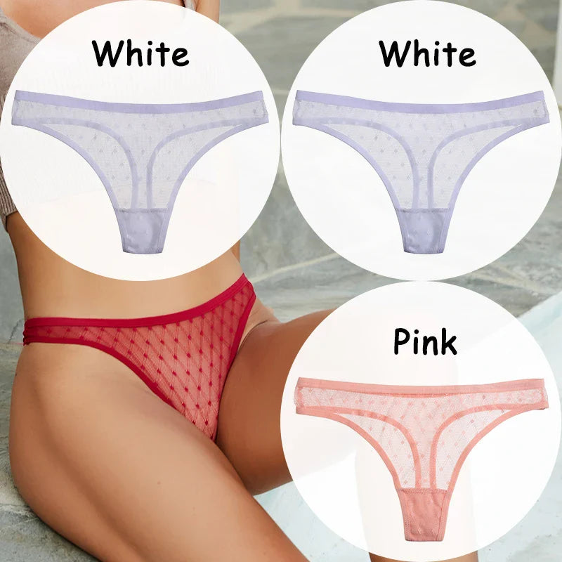 Territory 3PCS/Set Lace Panties Sexy Thong G-String Mesh Women's Underwear Hollow T-back Briefs Female Underpants Intimates Lingerie M-XL