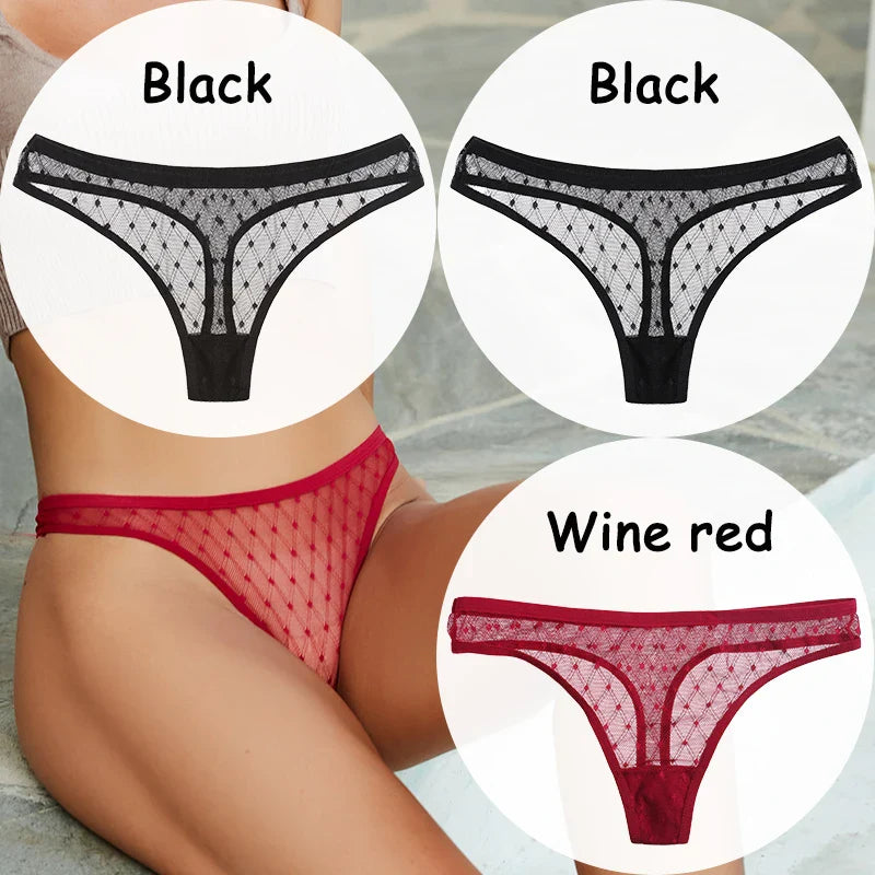 Territory 3PCS/Set Lace Panties Sexy Thong G-String Mesh Women's Underwear Hollow T-back Briefs Female Underpants Intimates Lingerie M-XL