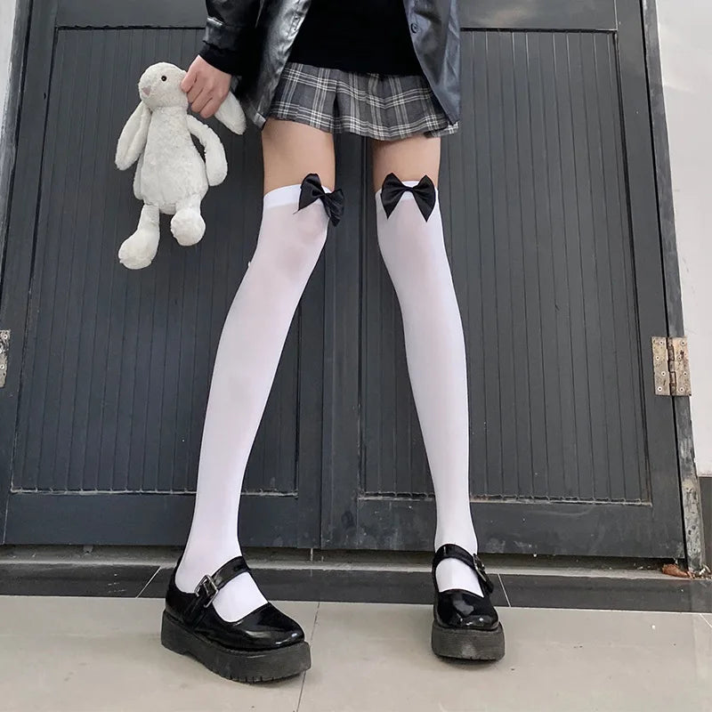 Territory Lolita Socks Women Sexy Lace Stockings Thigh High Over Knee Socks Nylon Long Socks Hosiery Anime Bow Stockings High Quality