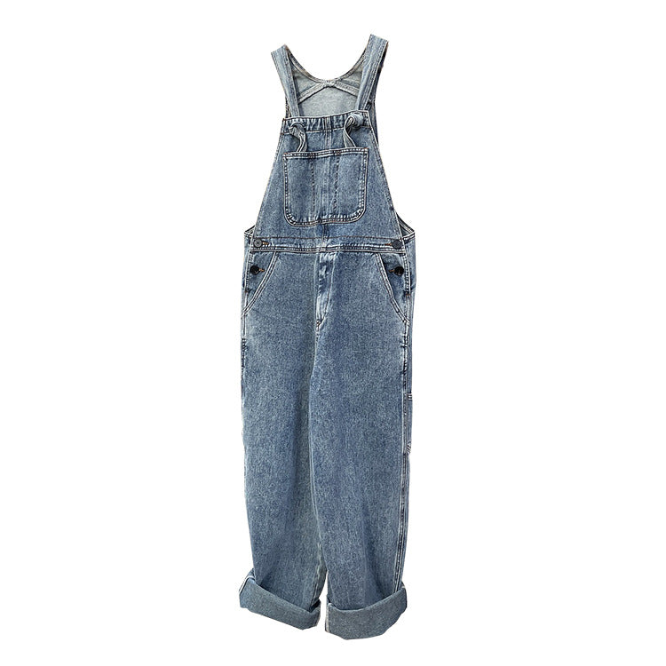 Territory 90s streetwear Early Autumn New Style American Retro High Waist Wide Leg Denim Suspender Pants Loose Slimming Washed Age-Reducing Mopping Trousers for Women