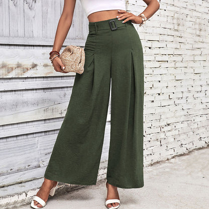 PEOPLETERRITORY popular summer new simple wide-leg pants women's  New women's clothing 2025 solid color high-waisted wide-leg casual pants