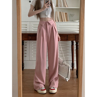 Territory frat boy outfits Lapel Suit Pants for Women 2024 Summer New Draping High Waist Slimming Casual Pants Wide Leg Straight Trousers