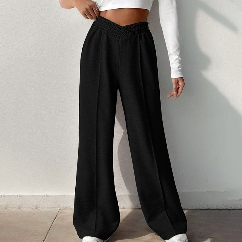 PEOPLETERRITORY New  Women's Pants New New  Casual Elastic V-shaped High Waist Splicing Women's Wide Leg Pants