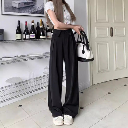 Territory frat boy outfits Lapel Suit Pants for Women 2024 Summer New Draping High Waist Slimming Casual Pants Wide Leg Straight Trousers