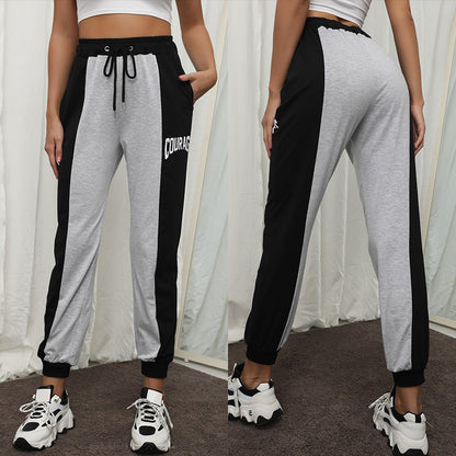 PEOPLETERRITORY New popular autumn 2025 color matching drawstring casual sports sweatpants letter printing elastic trousers