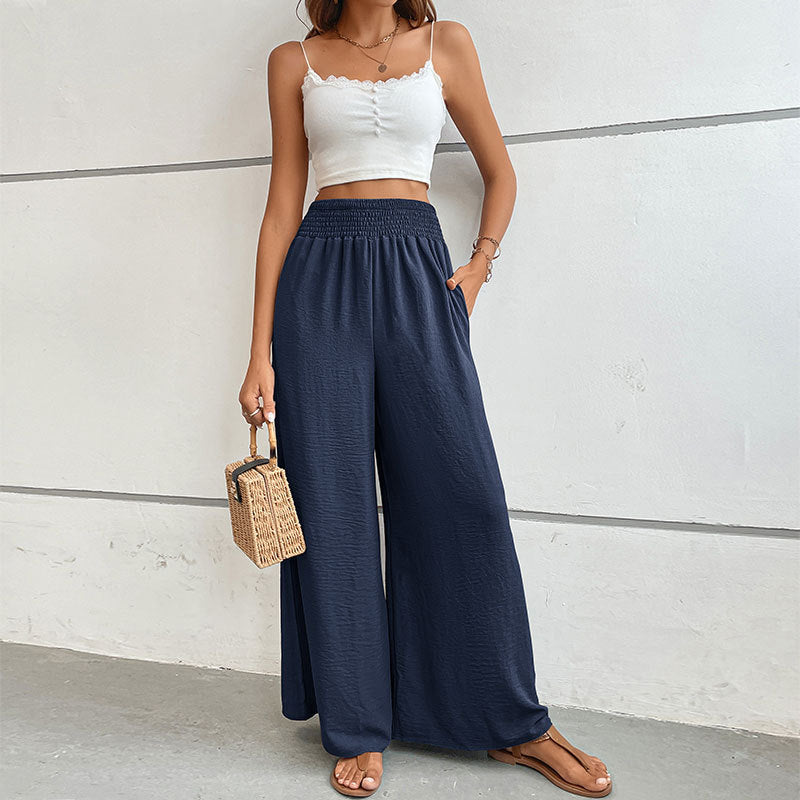 PEOPLETERRITORY New Wholesale 2025 Hot Trade Women's Clothing New Summer New Solid Color  Flared Wide Leg Pants