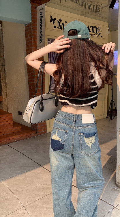 Territory 90s streetwear High Waist Wide Leg Women's Denim Pants Summer Thin New Elegant Retro Loose Straight Mop Pants