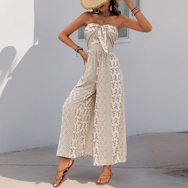 PEOPLETERRITORY ,  are hot in summer, high-waisted lace-up wide-leg pants, splicing ethnic style casual wide-leg trousers