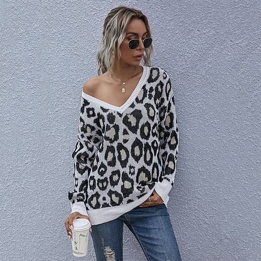 PEOPLETERRITORY popular  2025n spring and autumn women's clothing V-neck knitted sweater women's 2025 style leopard print knitted jumper