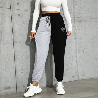 PEOPLETERRITORY New popular autumn new 2025 casual high-waisted splicing contrasting color drawstring sweatpants women's sweatpants