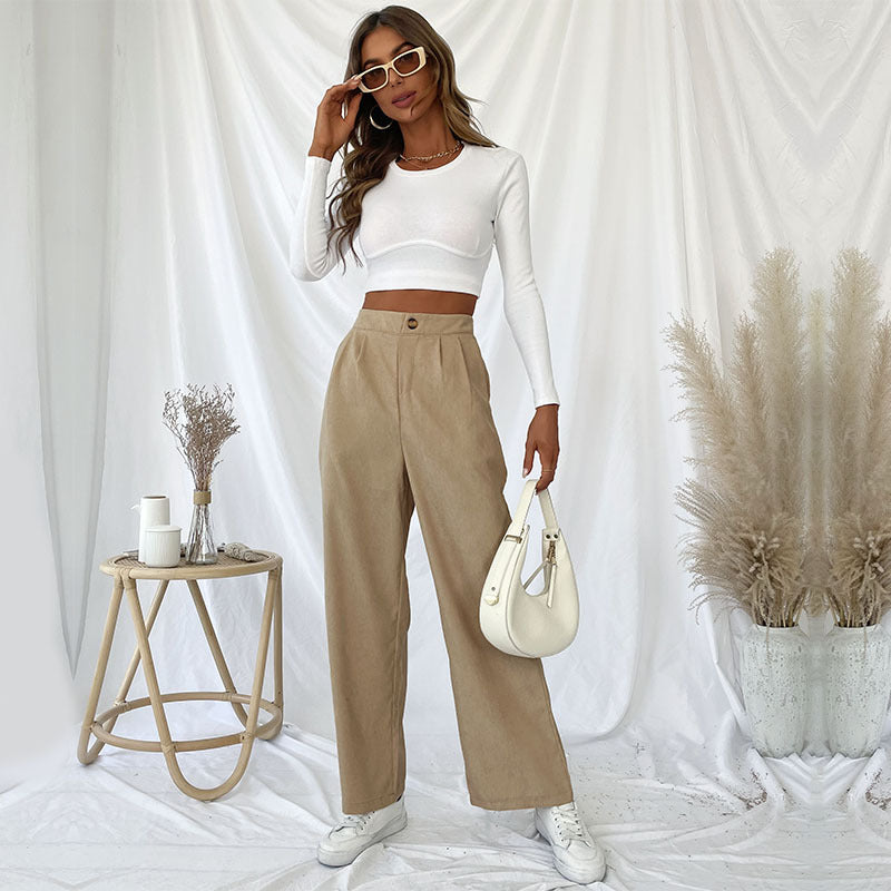 PEOPLETERRITORY New new autumn and winter 2025  2025 trade casual women's pants  commuter corduroy commuter wide-leg pants