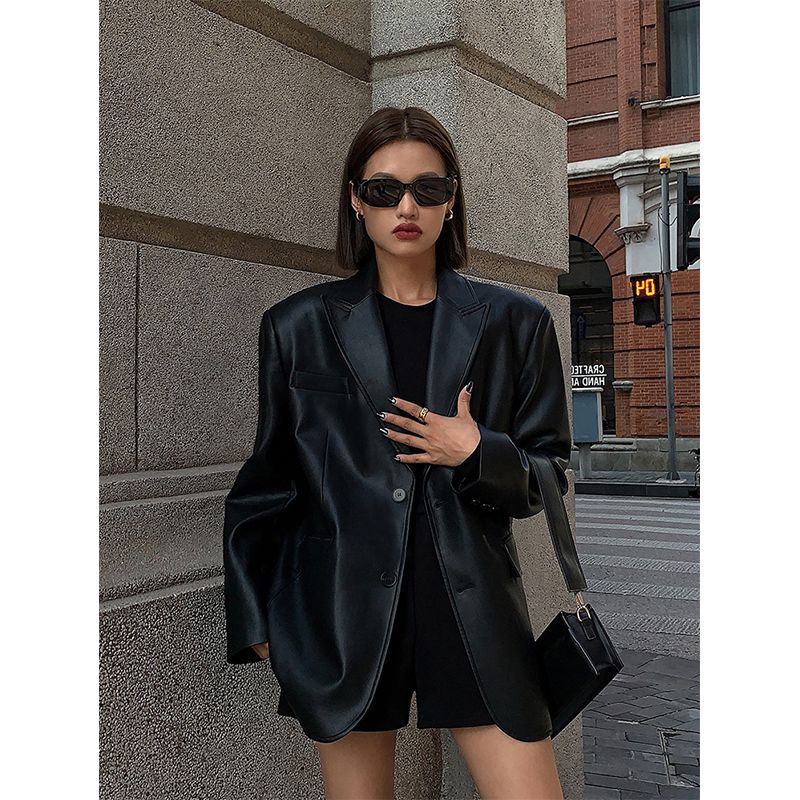 Territory frat outfits Women's Leather Suit Jacket 2024 Autumn and Winter Advanced Texture Loose PU Leather Suit