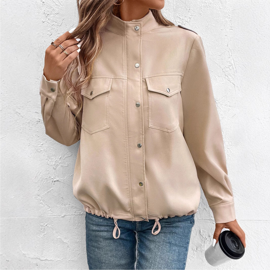 PEOPLETERRITORY New Hot Trade  New Spring and Autumn  Women's Clothing  Stand-up Collar Solid Color Jacket Women