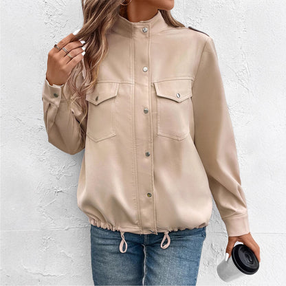 PEOPLETERRITORY New Hot Trade  New Spring and Autumn  Women's Clothing  Stand-up Collar Solid Color Jacket Women