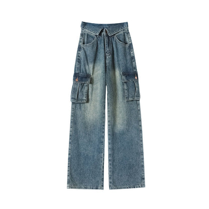 Territory 90s streetwear American Retro Workwear Jeans Women's Spring and Autumn Sweet Cool High Waist Flanging Drape Loose Straight Wide Leg Pants