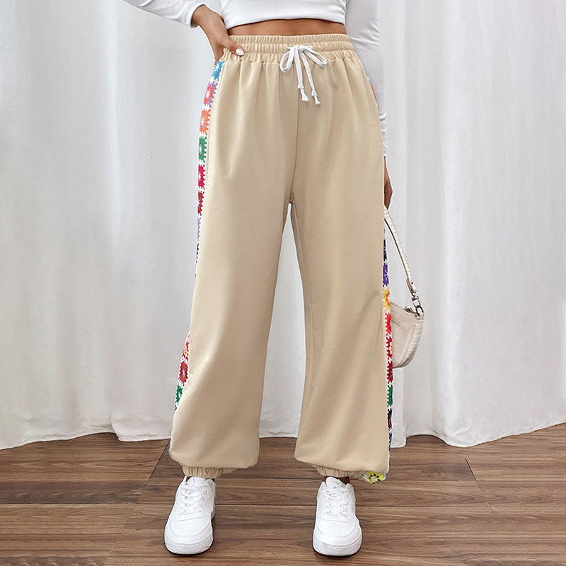 PEOPLETERRITORY New Hot Trade Pants New New  Autumn Women's Clothing  Loose Color Strip Splicing Sweatpants