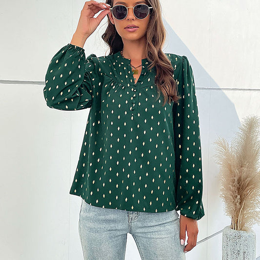 PEOPLETERRITORY Cross-border  popular spring and autumn new Popular trade 2025 commuter women's clothing long-sleeved polka dot bronzing design shirt