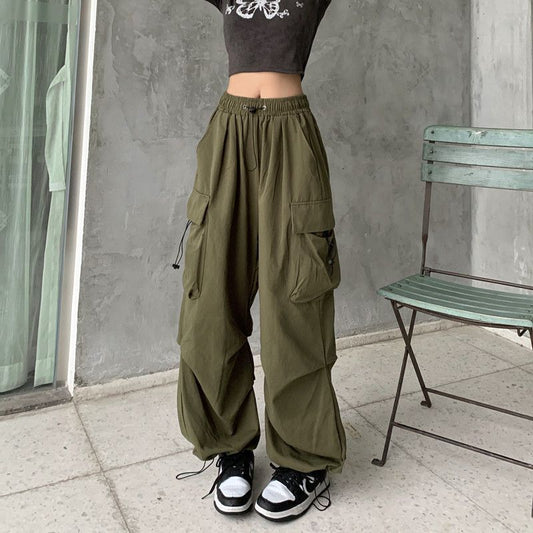 Territory 90s streetwear American Retro Workwear Casual Pants Women's Summer Versatile Straight Draping Ankle-Tied Trousers Loose Wide-Leg Pants Ins