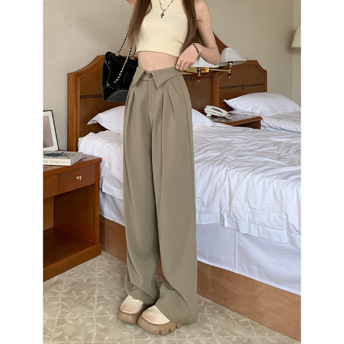 Territory frat boy outfits Lapel Suit Pants for Women 2024 Summer New Draping High Waist Slimming Casual Pants Wide Leg Straight Trousers