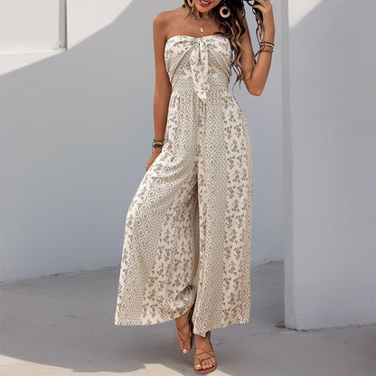 PEOPLETERRITORY ,  are hot in summer, high-waisted lace-up wide-leg pants, splicing ethnic style casual wide-leg trousers