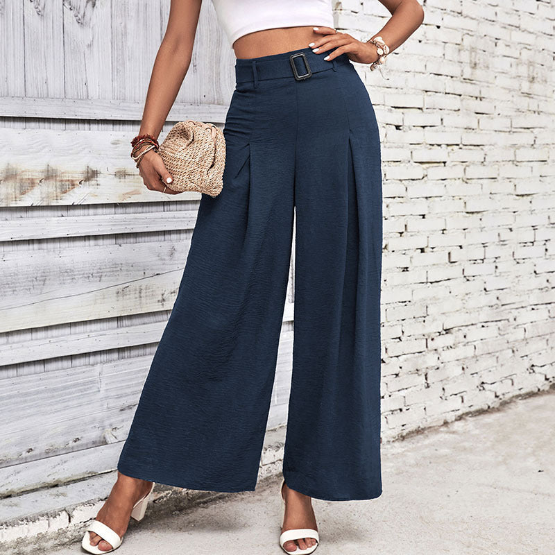 PEOPLETERRITORY popular summer new simple wide-leg pants women's  New women's clothing 2025 solid color high-waisted wide-leg casual pants