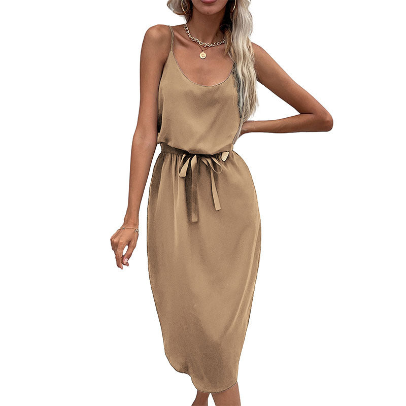 PEOPLETERRITORY New spring and summer 2025 trade cross-border women's clothing  new skirt solid color casual split suspender dress