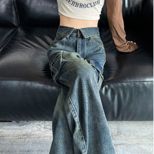 Territory 90s streetwear American Retro Workwear Jeans Women's Spring and Autumn Sweet Cool High Waist Flanging Drape Loose Straight Wide Leg Pants