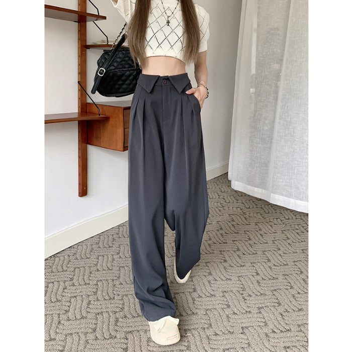 Territory frat boy outfits Lapel Suit Pants for Women 2024 Summer New Draping High Waist Slimming Casual Pants Wide Leg Straight Trousers