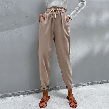 PEOPLETERRITORY popular new autumn and winter 2025 New Popular trade casual elastic pants  cotton and linen commuting Harlan pants women