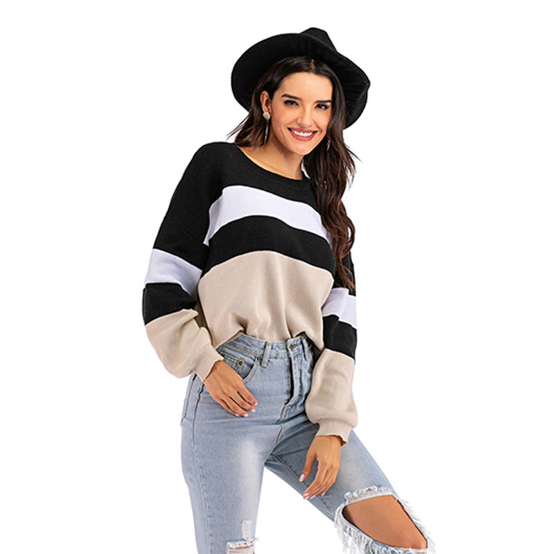 PEOPLETERRITORY popular Spring and Autumn New 2025 Crew Neck Knitted Striped Contrast Color Long Sleeve Bottom Sweater Women's Short Pullover