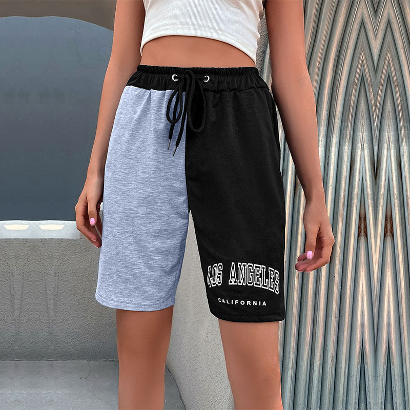 PEOPLETERRITORY South East Asia New popular summer new straight-leg pants drawstring letter five-point pants shorts color matching casual sweatpants