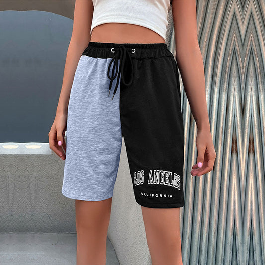 PEOPLETERRITORY South East Asia New popular summer new straight-leg pants drawstring letter five-point pants shorts color matching casual sweatpants