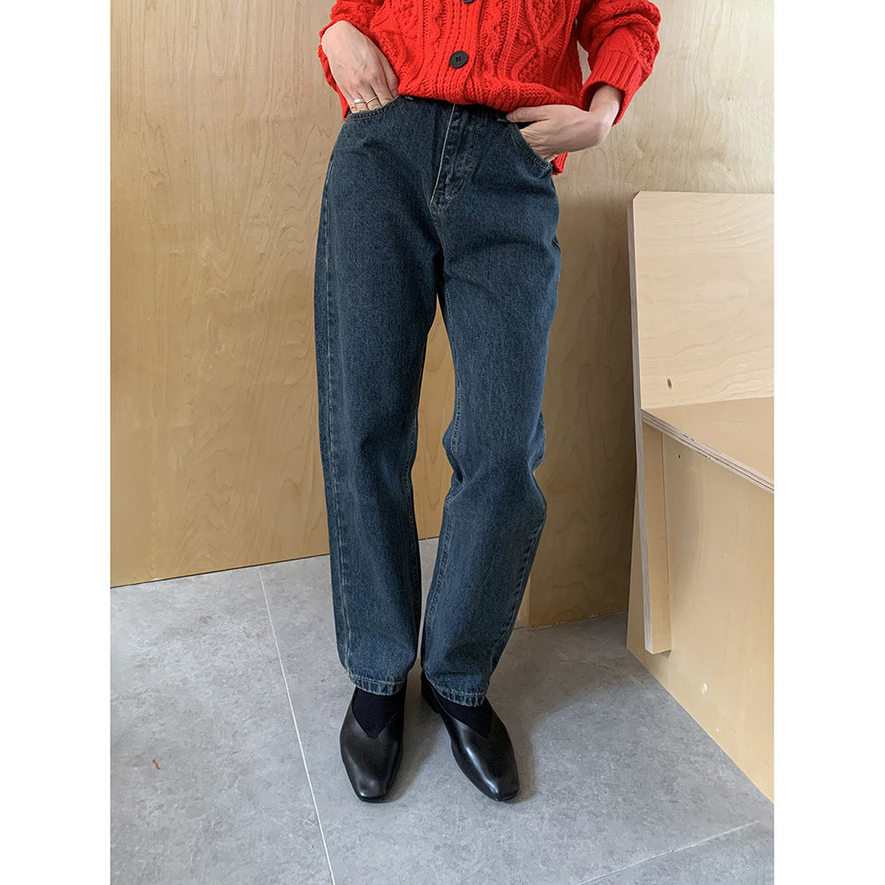 Territory rugby shirt outfit New Autumn and Winter Ins Retro Dark Blue Casual Jeans for Women Versatile Slimming Straight Pants for Women