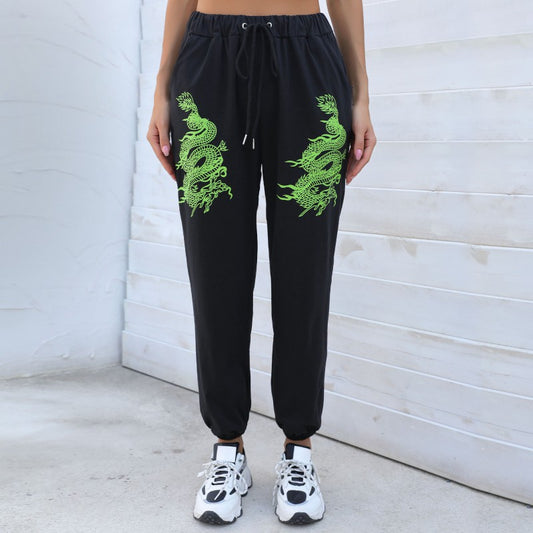 PEOPLETERRITORY popular Spring  New Cross-border Hot Trade 2025 Pants Trend Contrast Color Printing Elastic Pants Women