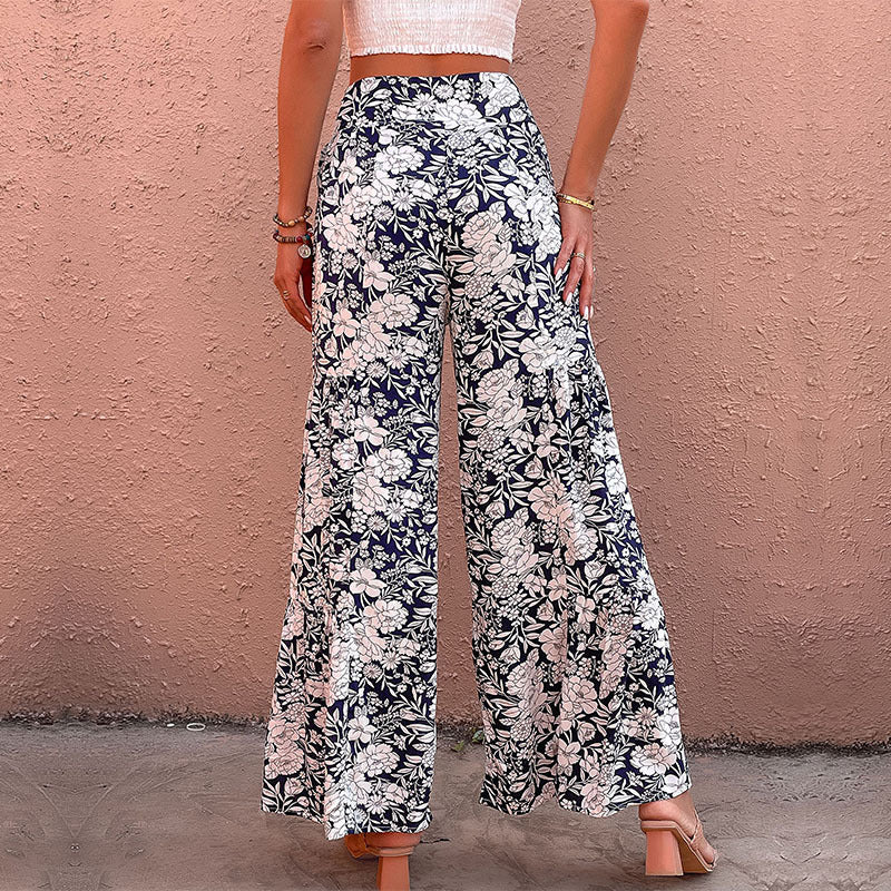 PEOPLETERRITORY New Cross-border popular Summer New 2025 Women's Clothing Pants Printed High Waist Micro Flared Pants Women