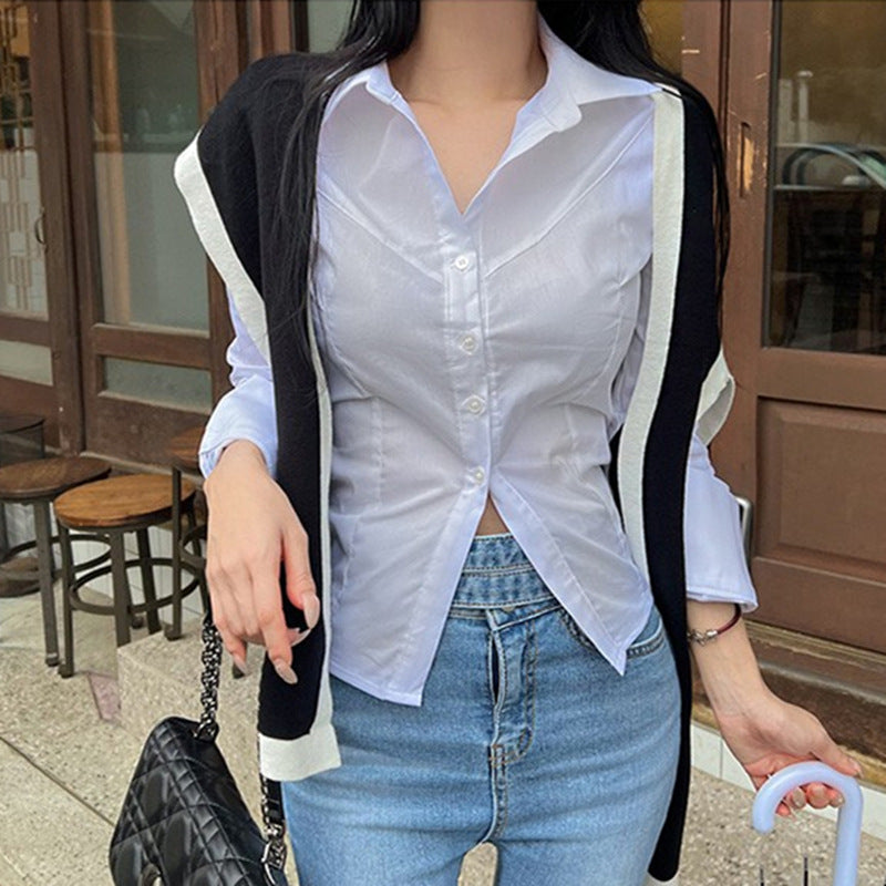 Territory buisnesscore outfit women Elegant Gray Shirt Women's Button Cardigan Regular Slim Slimming Casual Top Spring and Autumn New