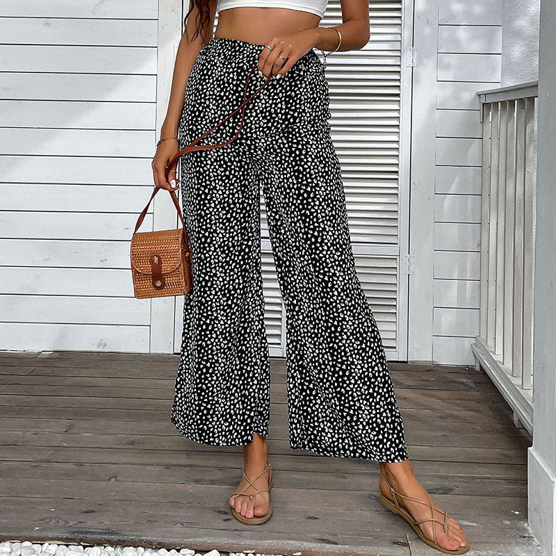 PEOPLETERRITORY New popular new 2025 summer leopard print pants casual nine-point wide-leg pants