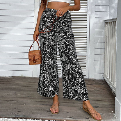 PEOPLETERRITORY New popular new 2025 summer leopard print pants casual nine-point wide-leg pants