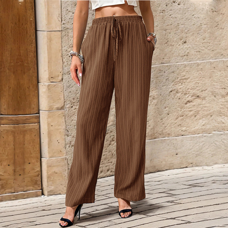 PEOPLETERRITORY Spring temu popular comfortable casual trousers 2025 popular high-waisted casual trousers texture lace-up straight-leg trousers