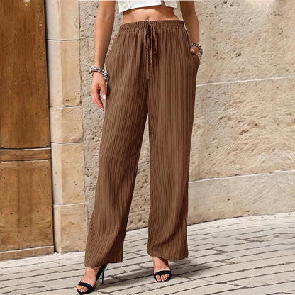 PEOPLETERRITORY Spring temu popular comfortable casual trousers 2025 popular high-waisted casual trousers texture lace-up straight-leg trousers