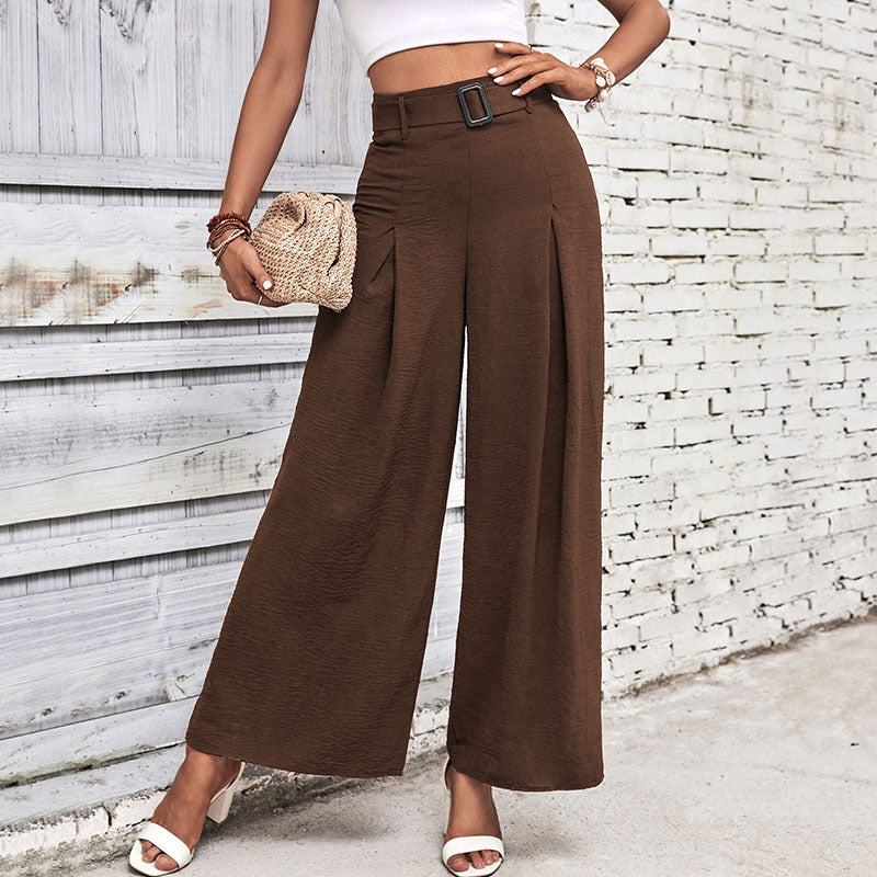 PEOPLETERRITORY popular summer new simple wide-leg pants women's  New women's clothing 2025 solid color high-waisted wide-leg casual pants